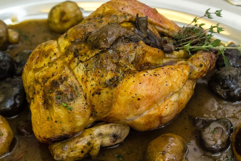 Roast Chicken with Three Mushrooms