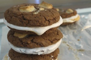 Chocolate Sandwich Cookies with Marshmallow Frosting