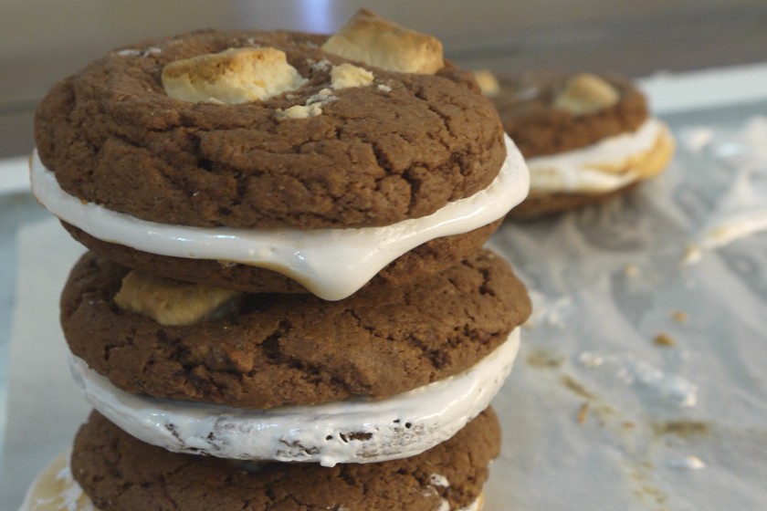 Chocolate Sandwich Cookies with Marshmallow Frosting
