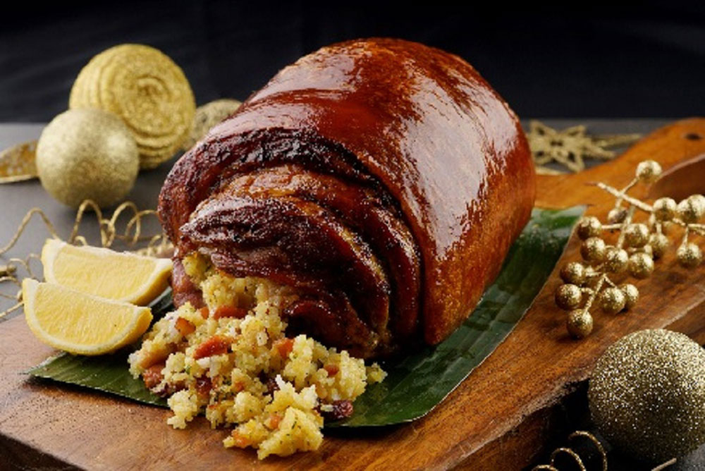 Lechon Belly with Bacon Saffron Rice Stuffing