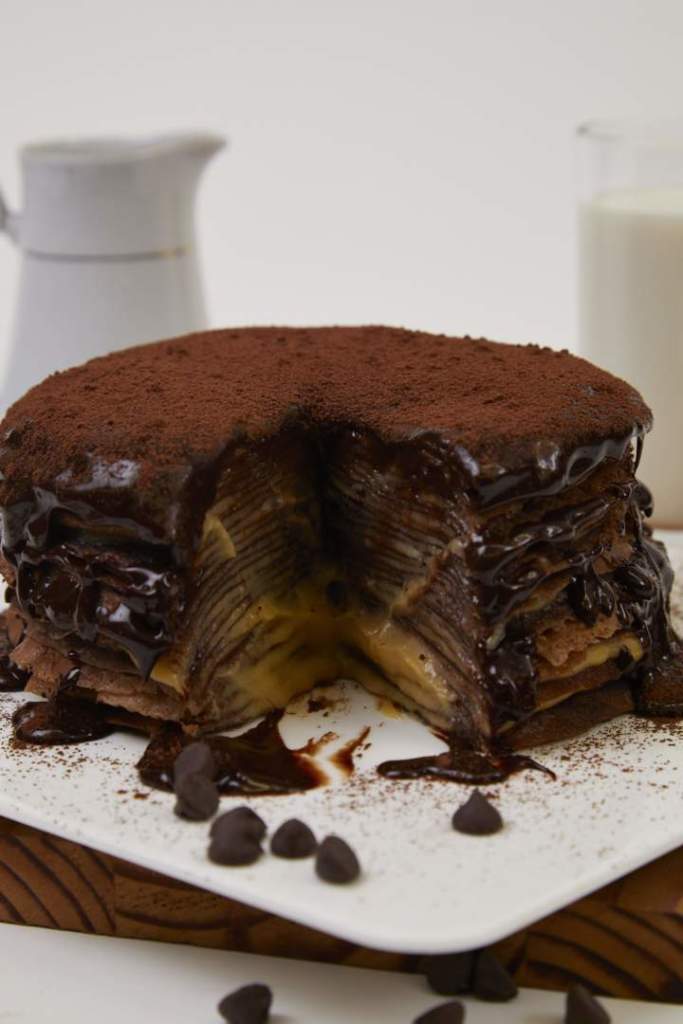 Chocolate Crepe Cake with Rum Custard Filling