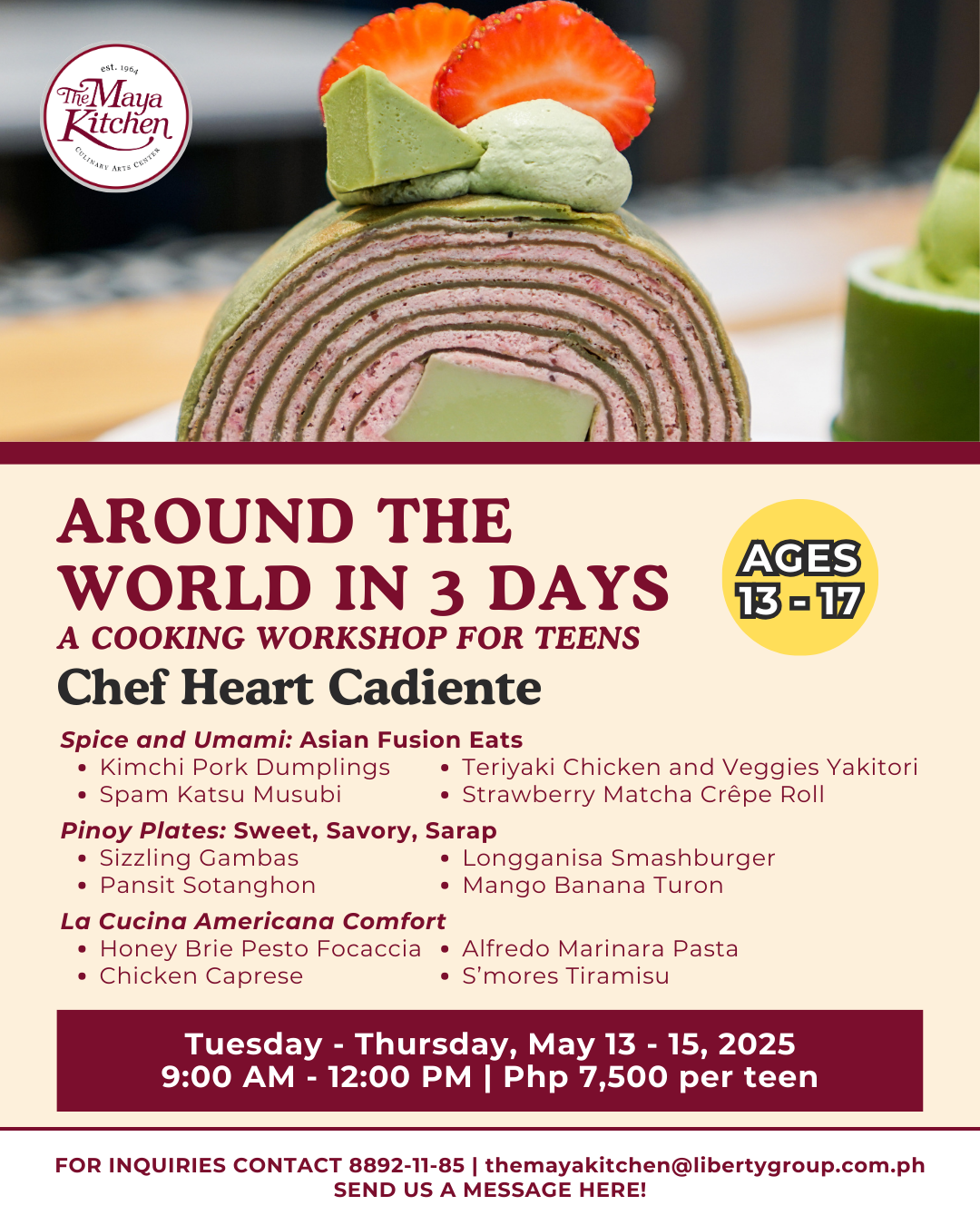 AROUND THE WORLD IN 3 DAYS A COOKING WORKSHOP FOR TEENS AGES 13 - 17 YEARS OLD